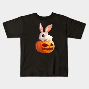 bunny with his big halloween pumpkin Kids T-Shirt